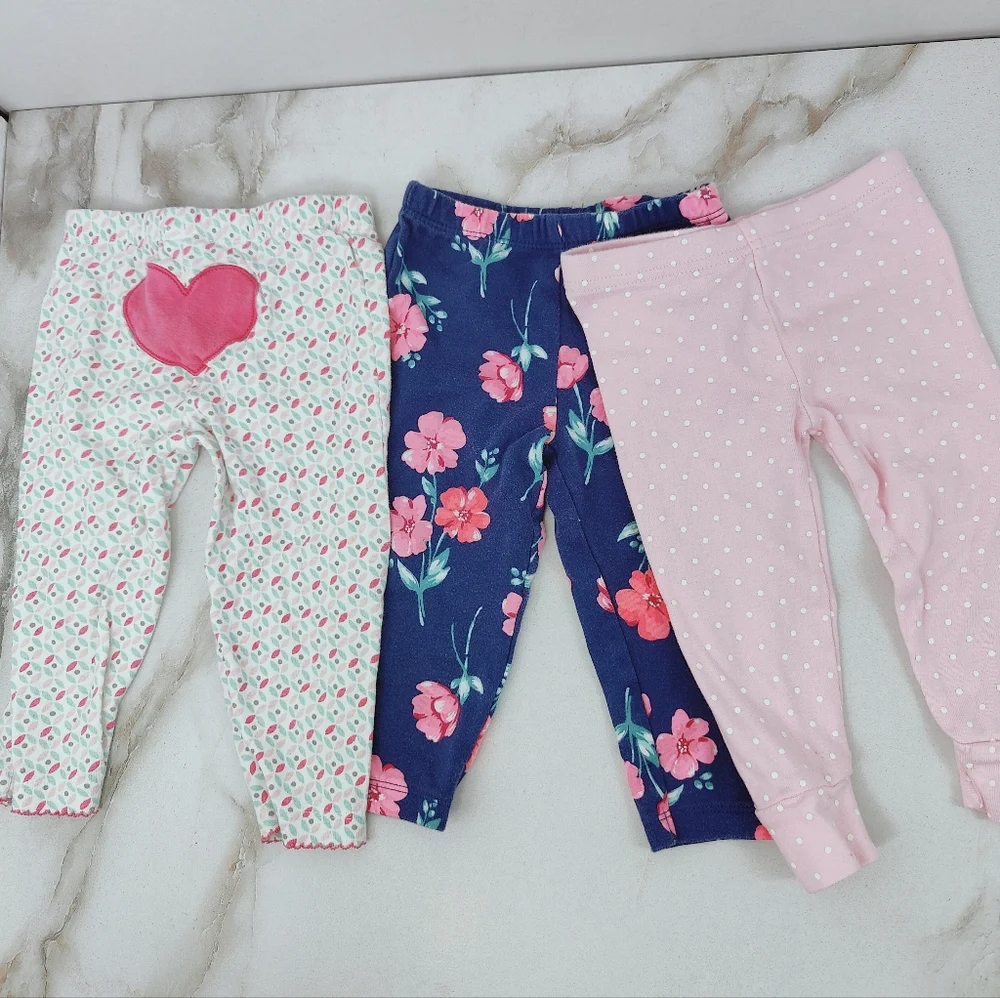 Lot of 3 Carter's 100% Cotton Baby Pants, Sz 12m